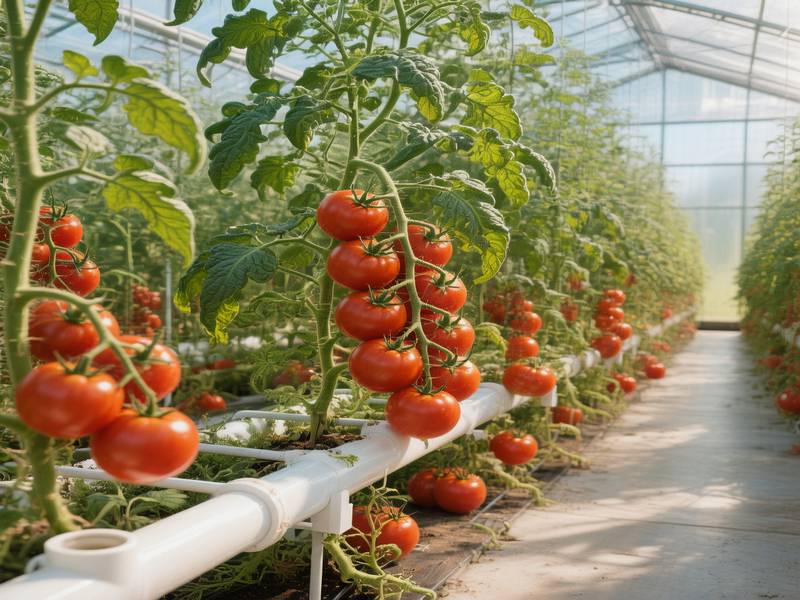 Culture hydroponique de tomates en extérieur sous serre