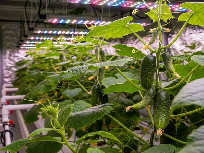 Culture de concombres sous LED horticole