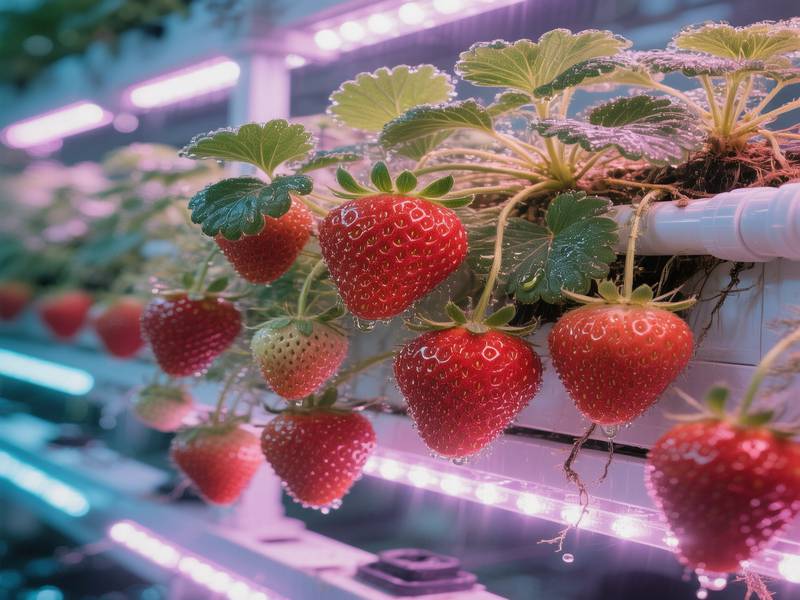 Fraises hydroponiques sous éclairage LED