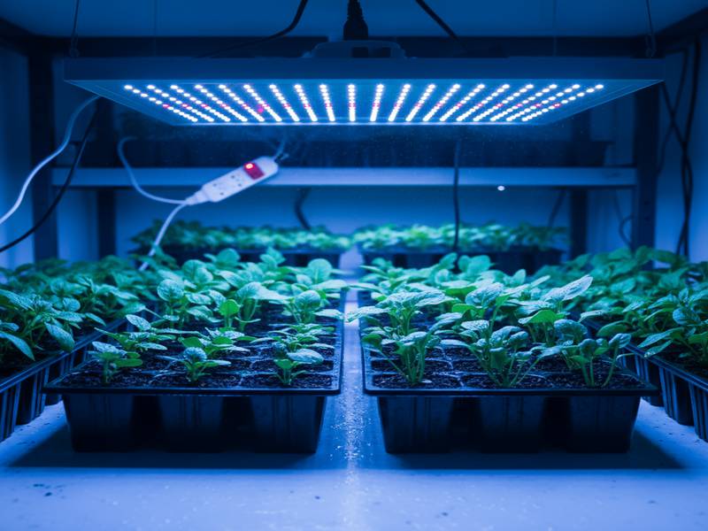 Jeunes plantes sous LED de croissance spectre bleu
