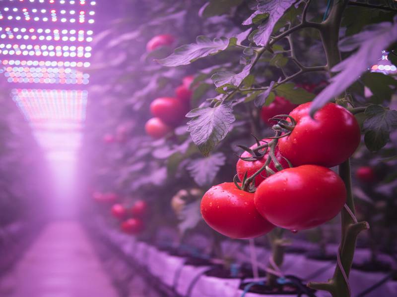 Tomates sous éclairage LED horticole intense