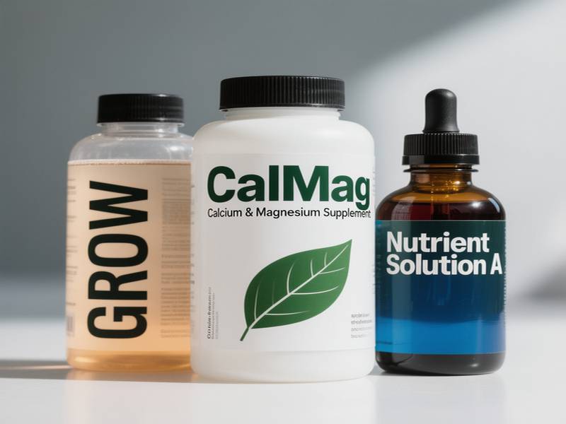 Bouteilles de CalMag et solutions nutritives