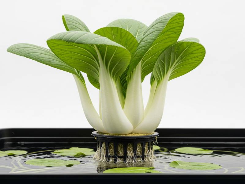 Pak Choï vigoureux en système DWC avec des tiges blanches épaisses