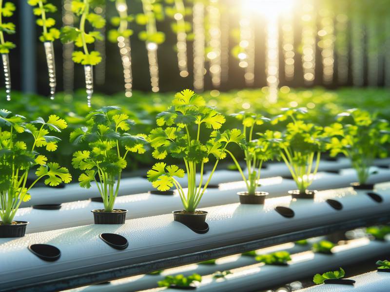 Coriandre dense cultivée en système NFT