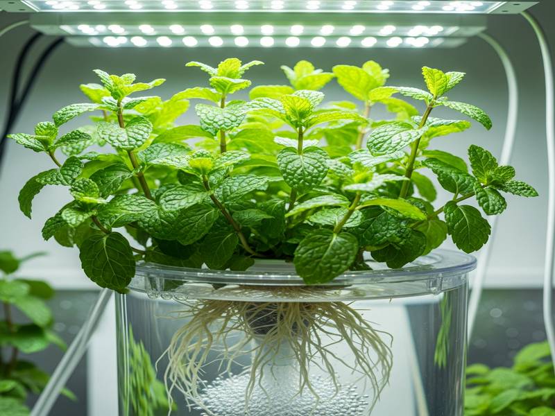 Menthe verte vigoureuse cultivée en système hydroponique DWC