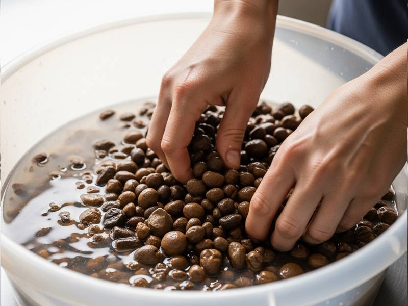 Nettoyage et rinçage de billes d'argile dans une bassine